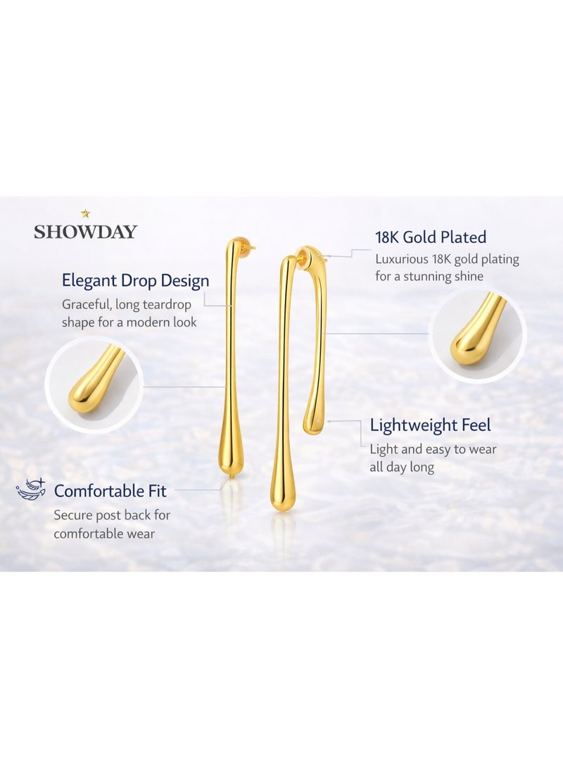 شوداي حلق نسائي مطلي بالذهب ستانلس ستيل | تصميم عصري انسيابي | أقراط خفيفة مضادة للحساسية للمناسبات والارتداء اليومي - Image 4